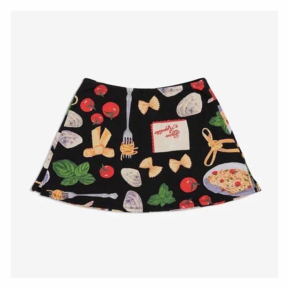 NWT Lisa Says Gah Darcy Mini Skort Skirt Food Print Buon Appetito Black S